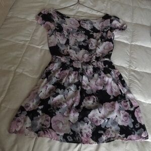 Lavender and black floral dress
